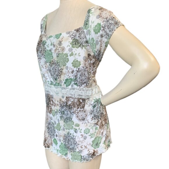 Venezia BOHO Peasant Floral & Lace Short Sleeve Blouse Plus Sz 18/20W #62M - Picture 4 of 7